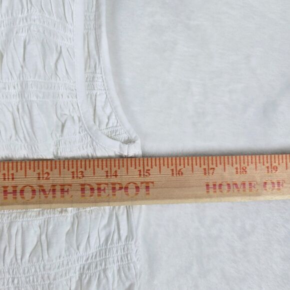 Madewell Smocked Boatneck Tank Top Women White Cotton-Linen Blend Size Med - Picture 7 of 11